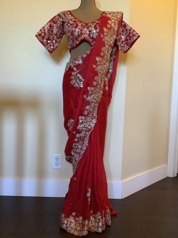 red-floral=embroidered-saree