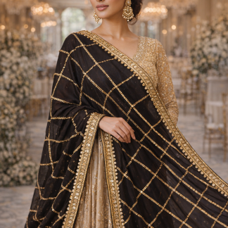 Black Vintage Sequence Work Dupatta
