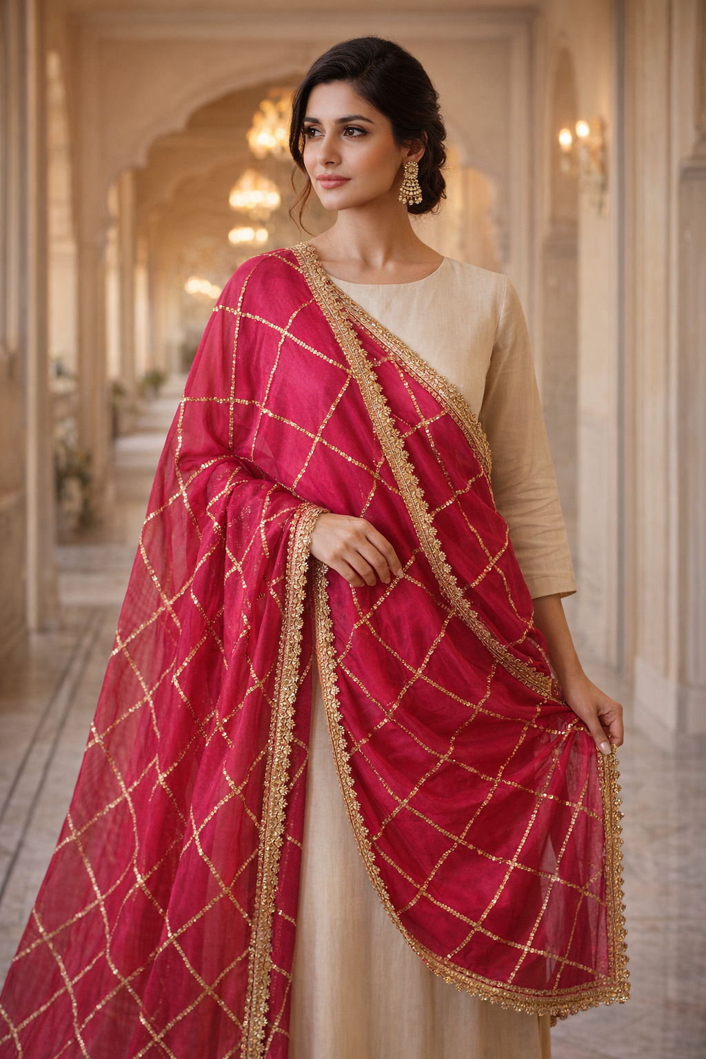 hot pink sequin dupatta