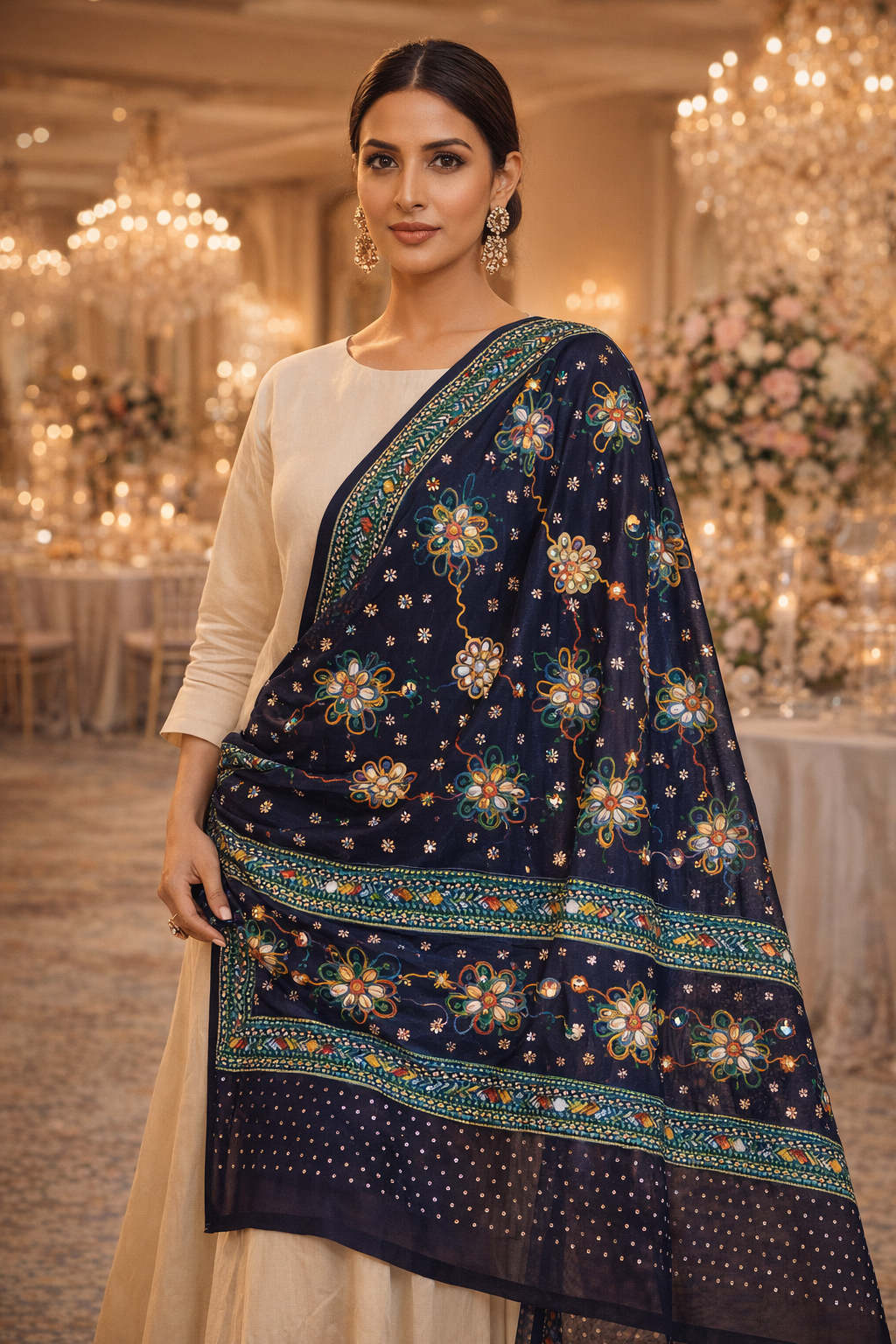navy mirror dupatta