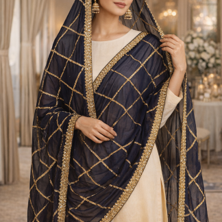 Navy Vintage Sequence Work Dupatta