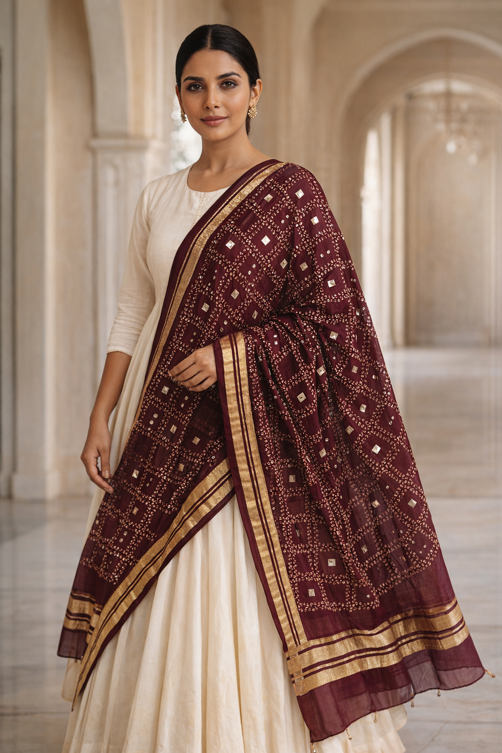 Purple Bandhani Gold Foil Dupatta