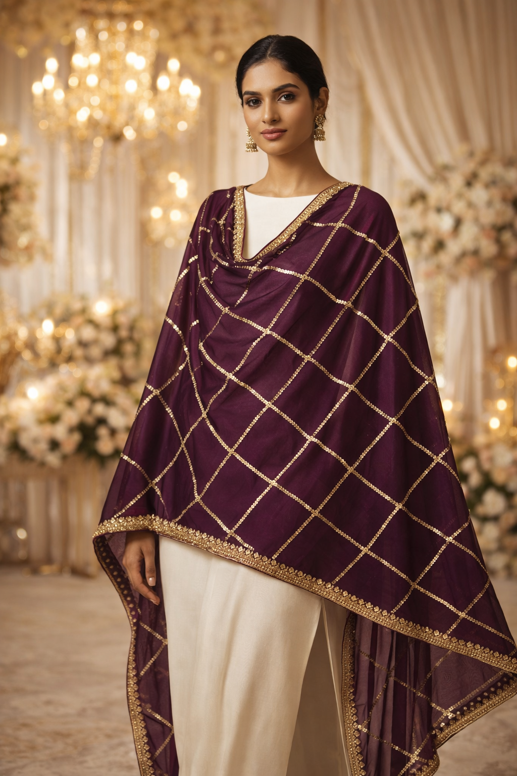 Purple Vintage Sequence Work Dupatta
