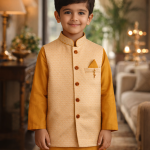 Kids Gold and Mustard Modi Vest Kurta