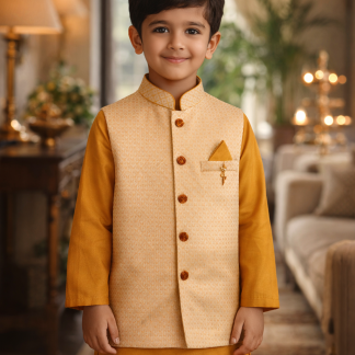 Kids Gold and Mustard Modi Vest Kurta