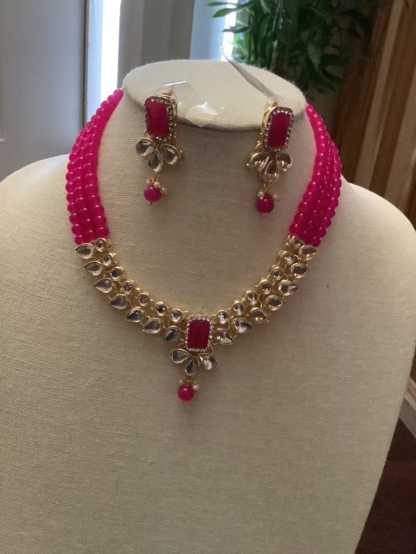 pink-beaded-choker-necklace-set