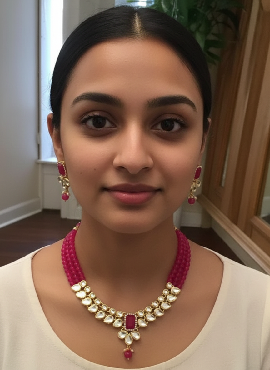 Pink Choker Necklace Set