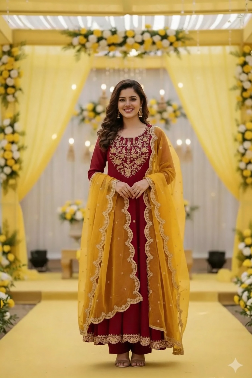 Heavy Silk Anarkali Suit Set with Dupatta Zari Embroidery Wedding & Festive Wear Multiple Colors