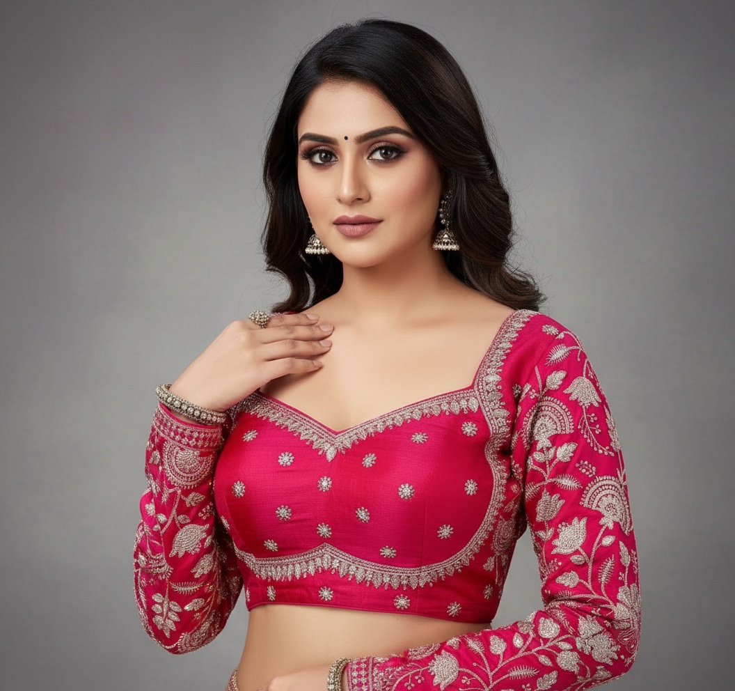 Silk Embroidered Blouse for Women Designer Wedding Festive Wear Pink