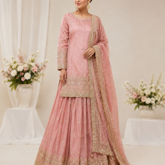 Rose Pink Embroidered Lehenga Choli Shafalie's