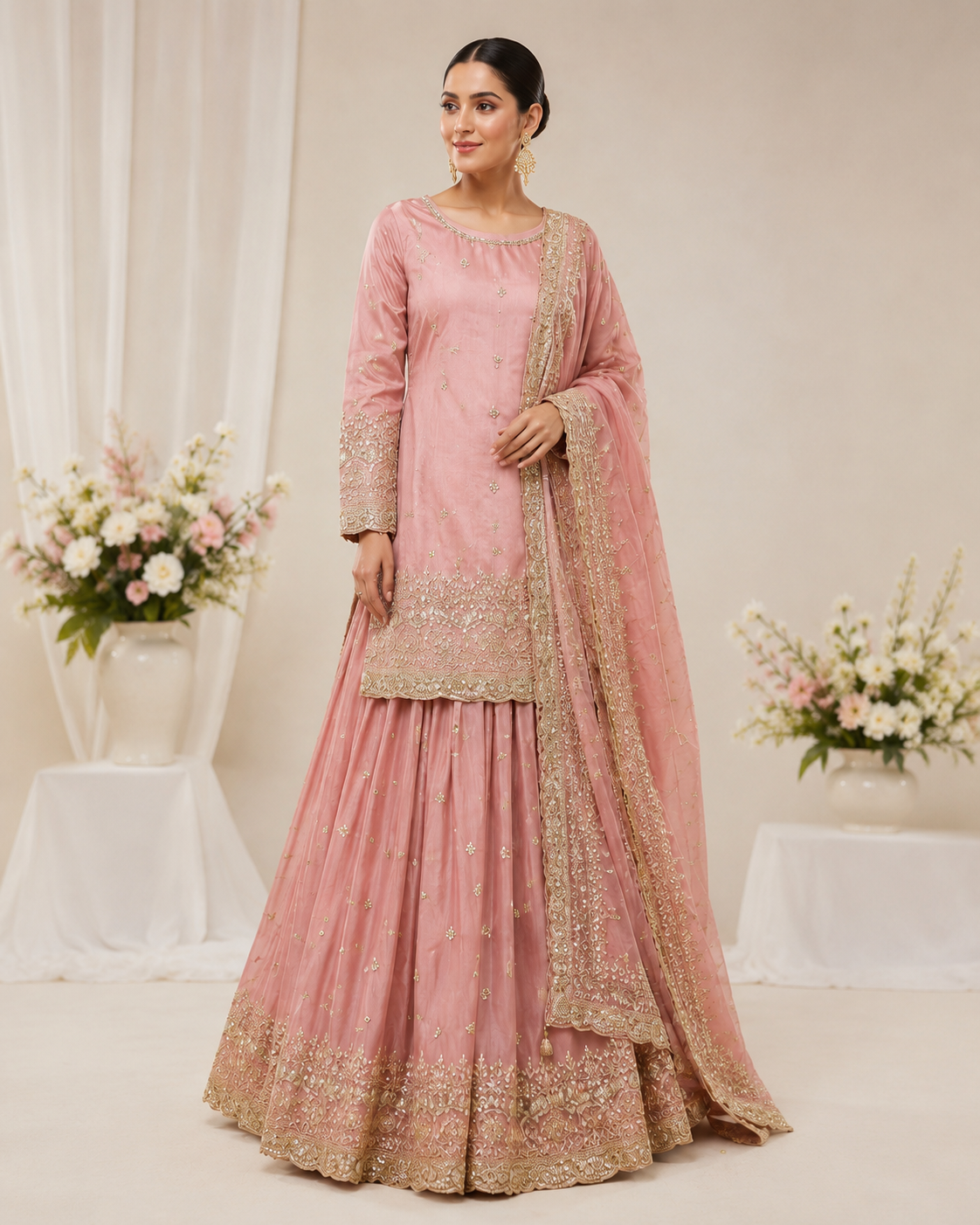 Rose Pink Embroidered Lehenga Choli Shafalie's