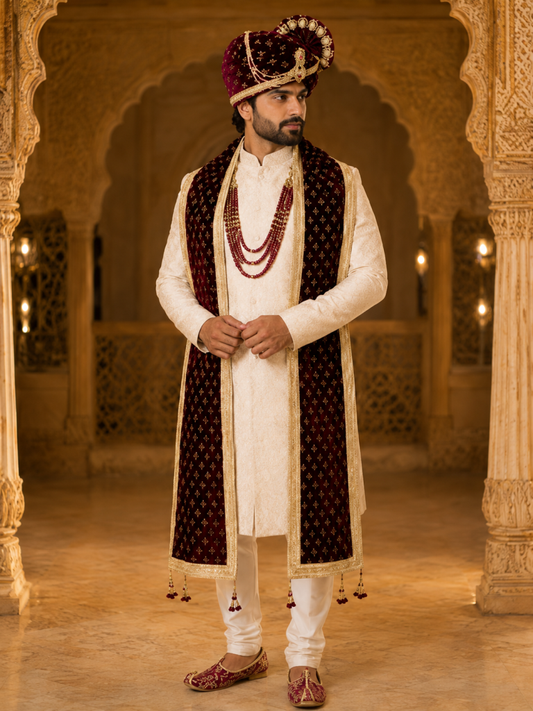 Man wearing a gold brocade sherwani