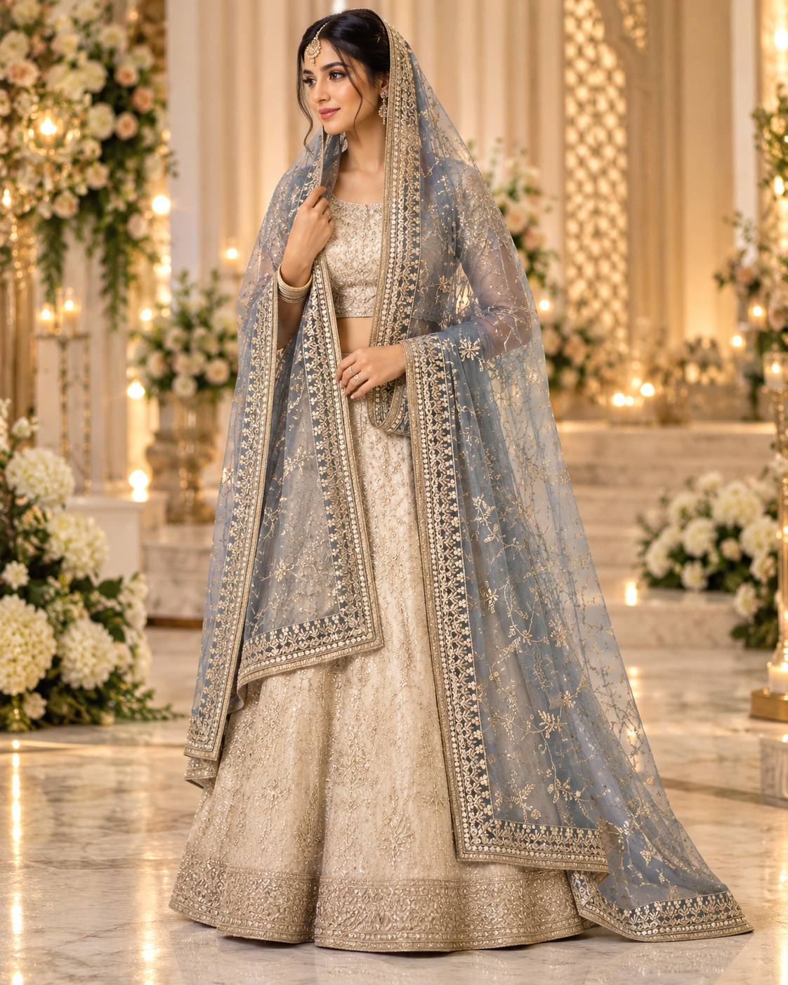 Candlelit Blue-Grey Bridal Portrait