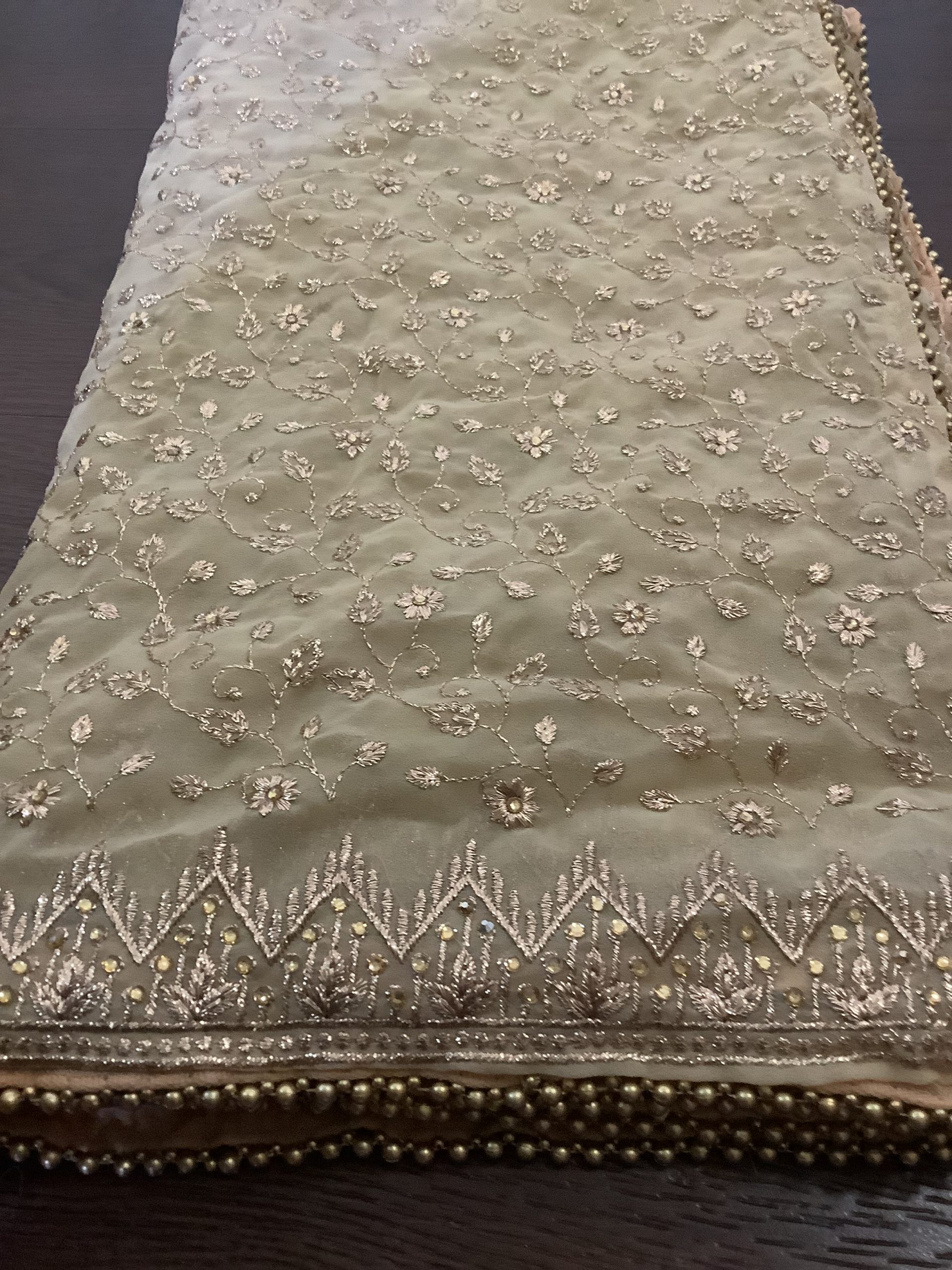 Premium Gold Embellished Net Dupatta with Beaded Border - Image 2